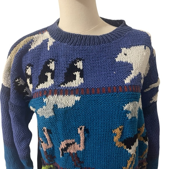 Vintage 20 Ans handmade knit sweater Blue Size Large RARE - Picture 13 of 16